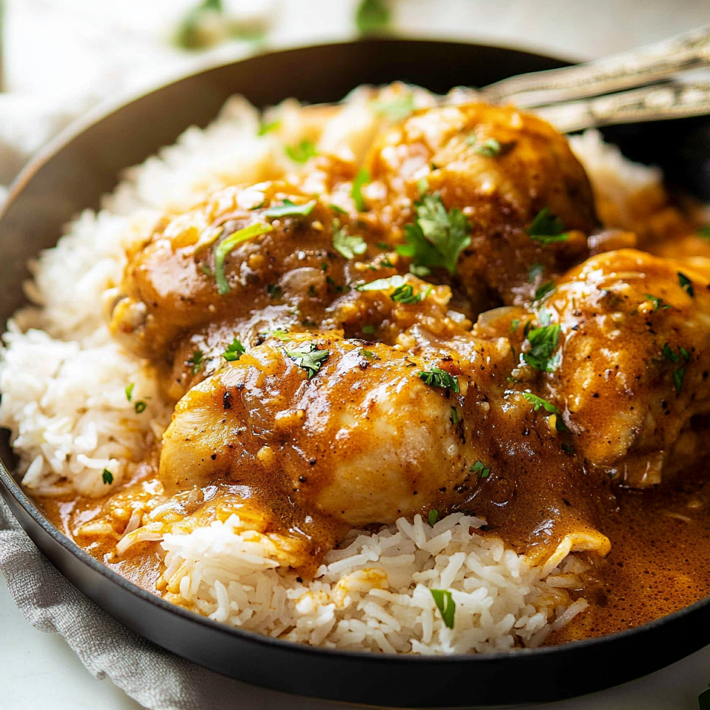 Smothered Chicken and Rice Dish