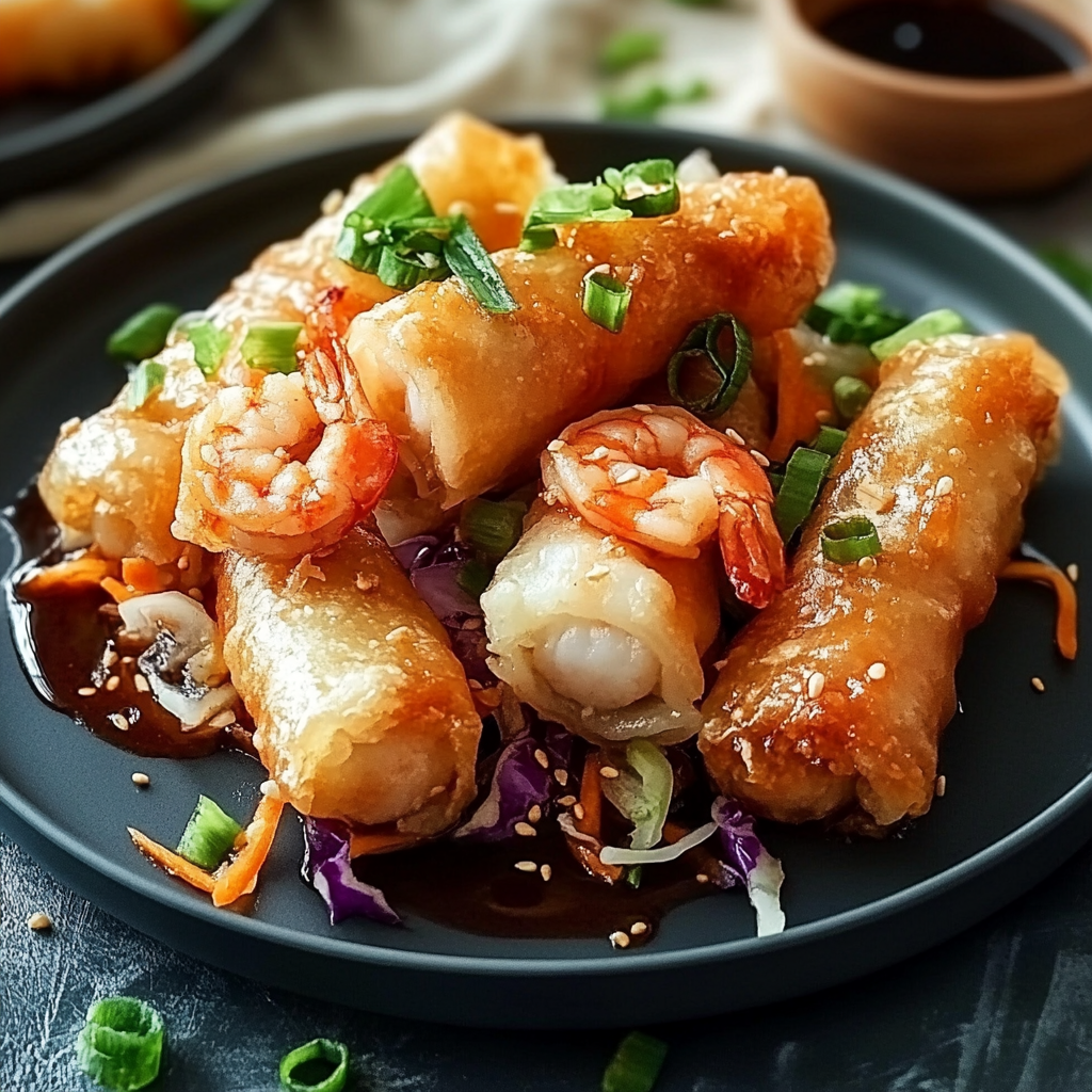 Recipe preparation for Crispy Shrimp And Cabbage Egg Rolls