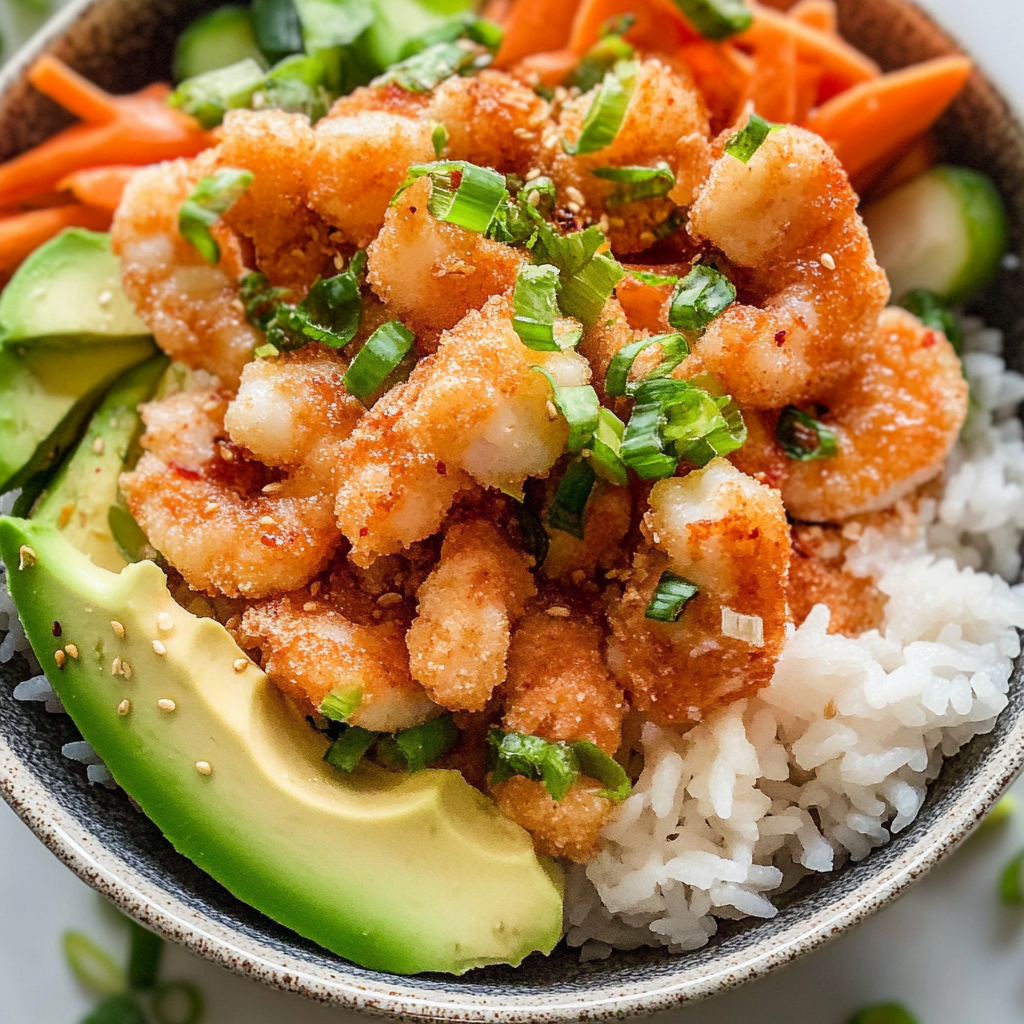 Recipe preparation for Bang Bang Shrimp Rice Bowl