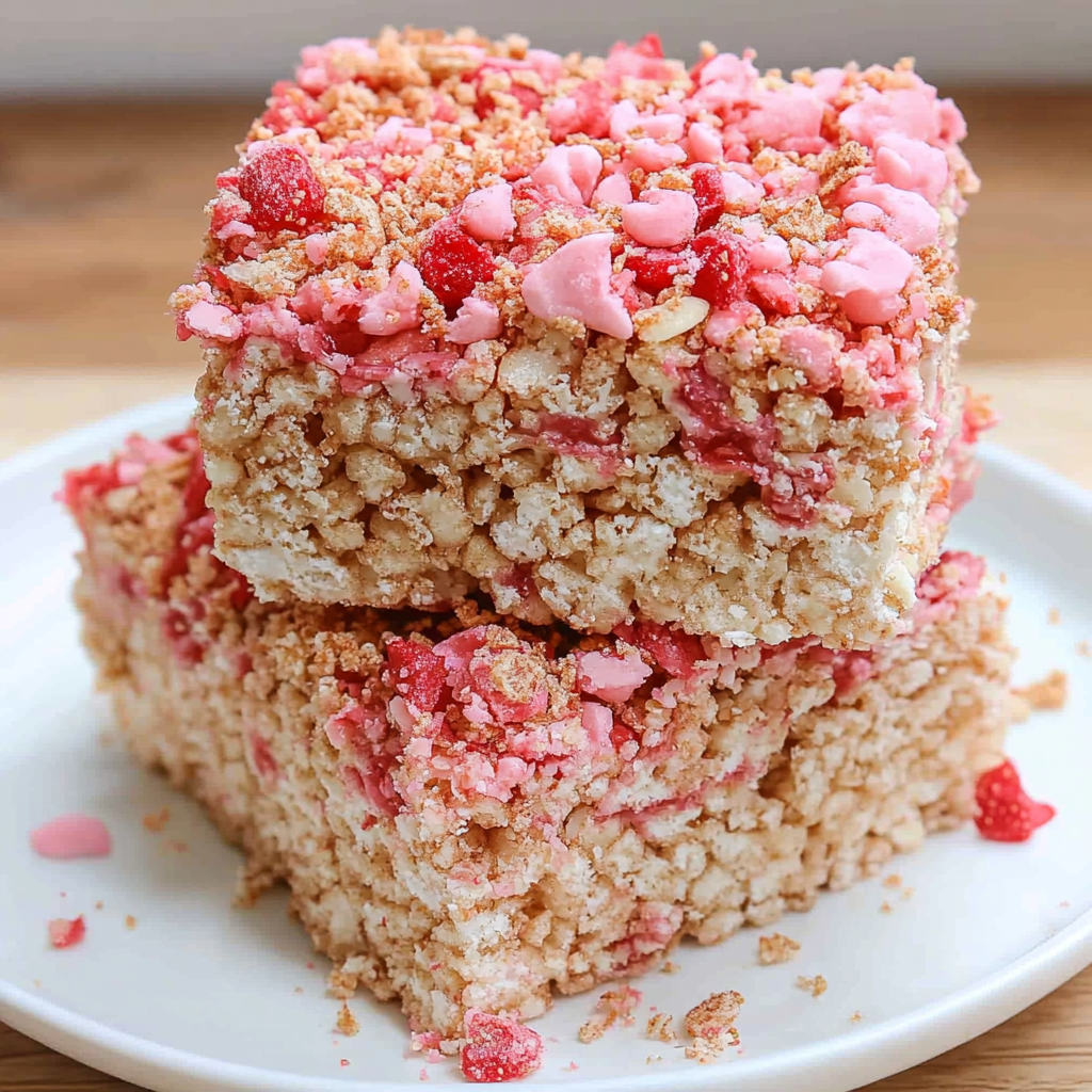 Recipe preparation for Strawberry Crunch Rice Krispie Treats