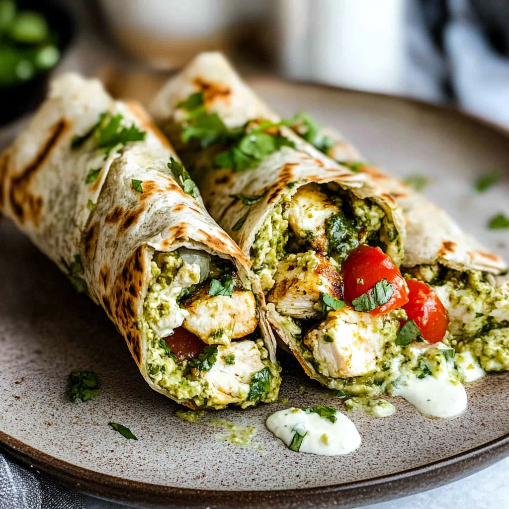 Recipe preparation for Bruschetta Chicken Pesto Wraps