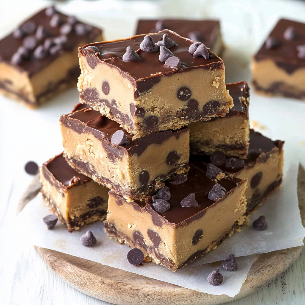 Recipe preparation for No Bake Peanut Butter Chocolate Chip Cookie Dough Bars