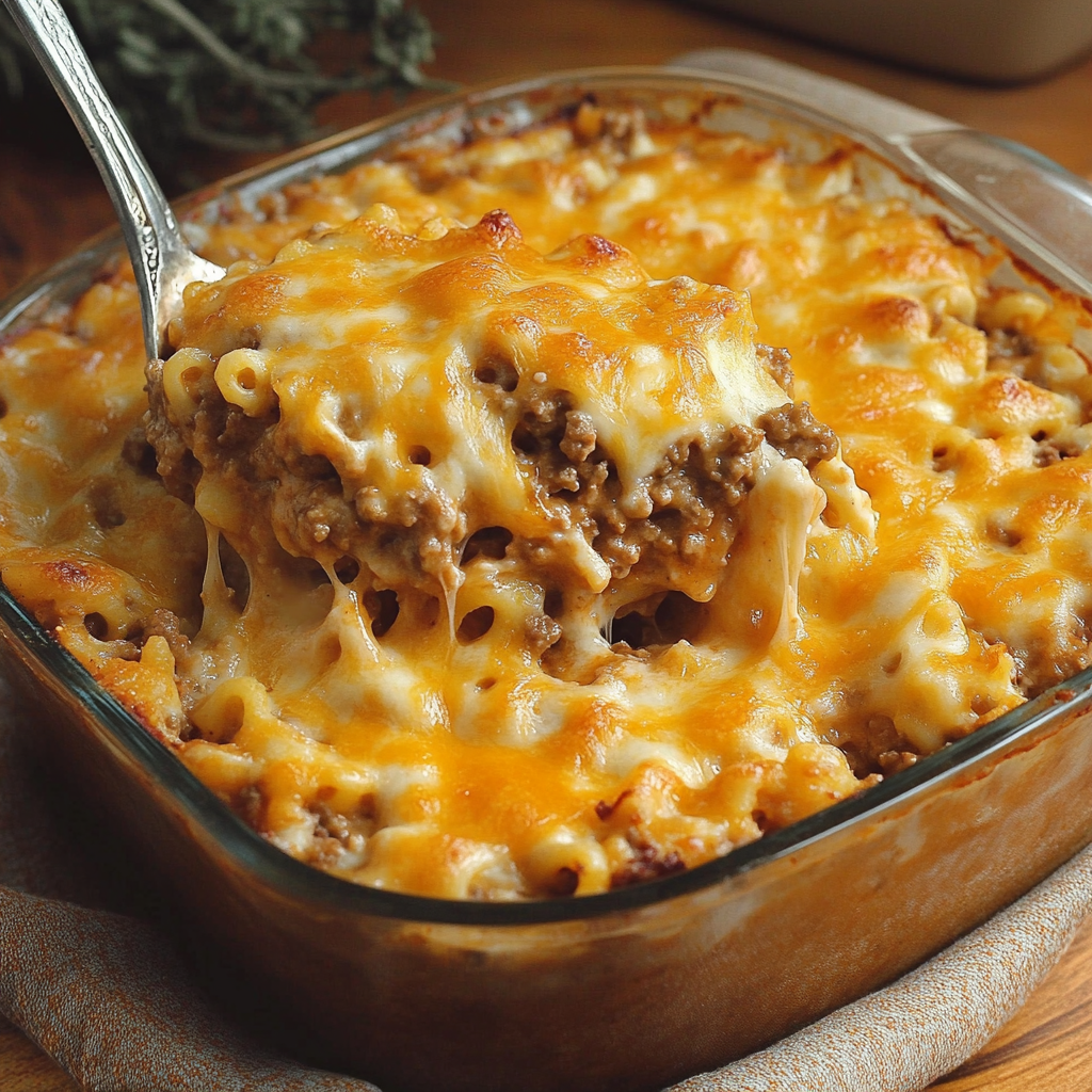 Recipe preparation for Cheesy Hamburger Casserole