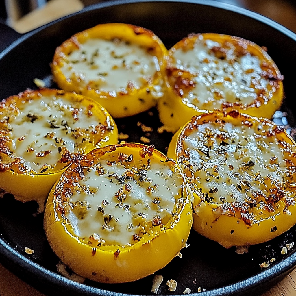Recipe preparation for Cheesy Baked Squash Rounds