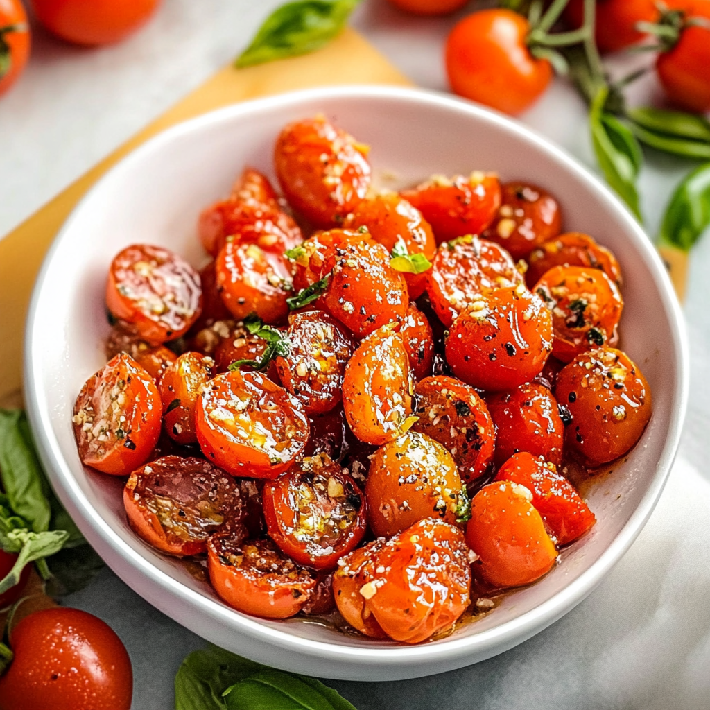 Recipe preparation for Garlic Roasted Cherry Tomatoes