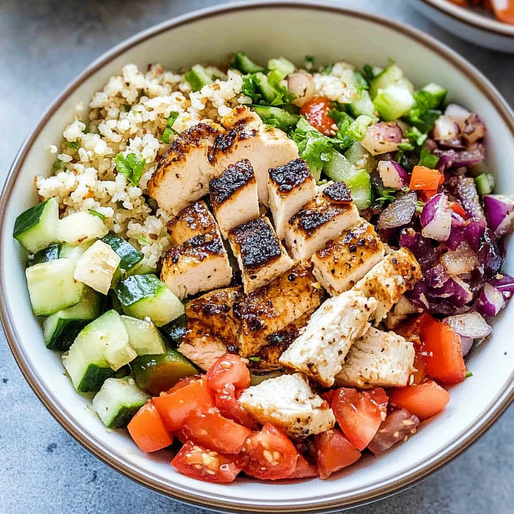 Recipe preparation for Greek Chicken Bowl