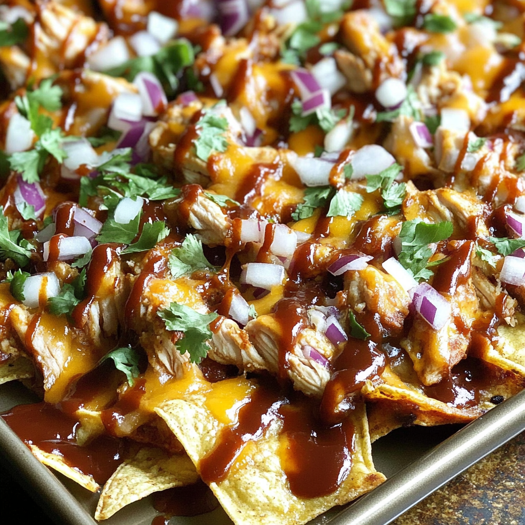 Recipe preparation for Sheet Pan BBQ Chicken Nachos