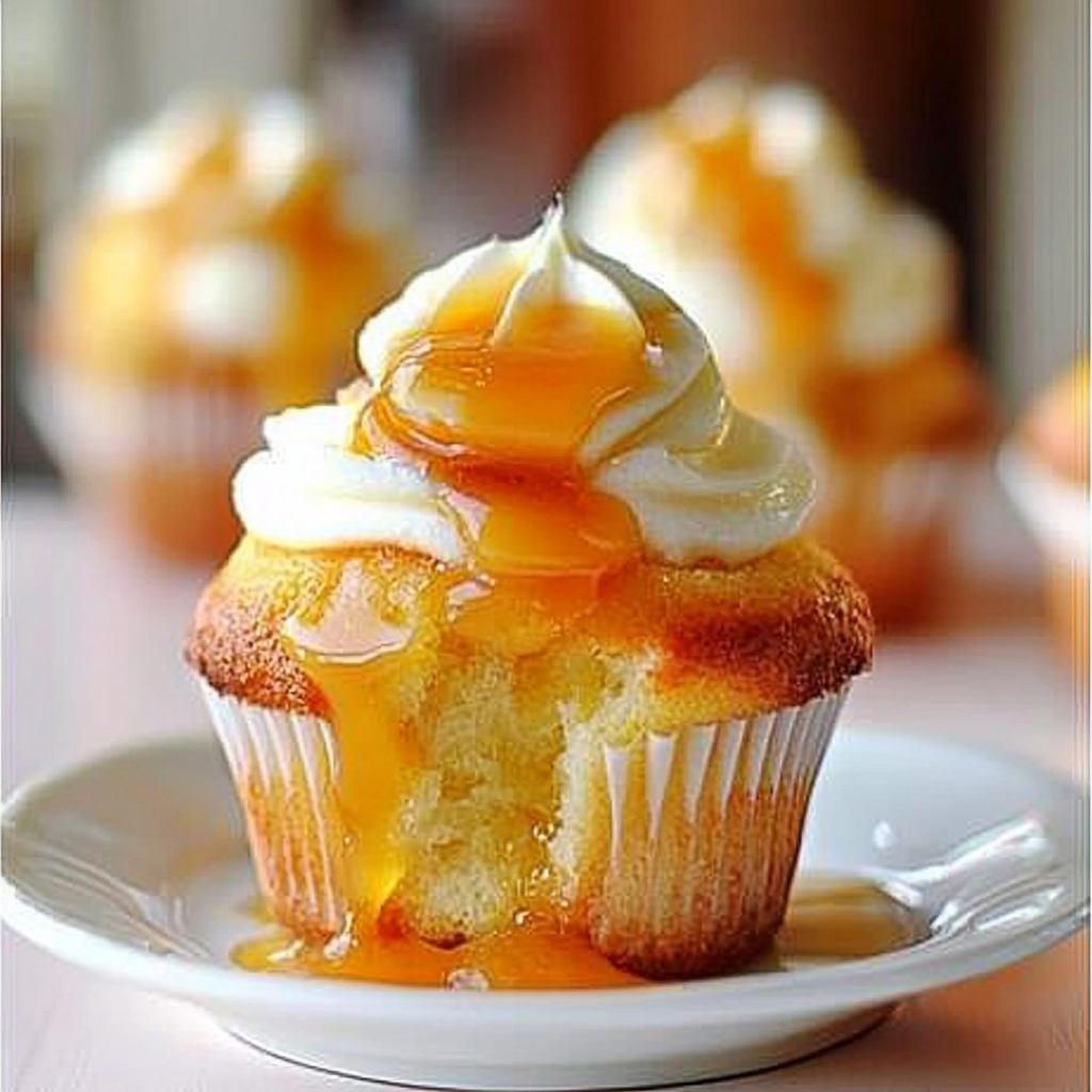 Recipe preparation for Honey Peach Cream Cheese Cupcakes
