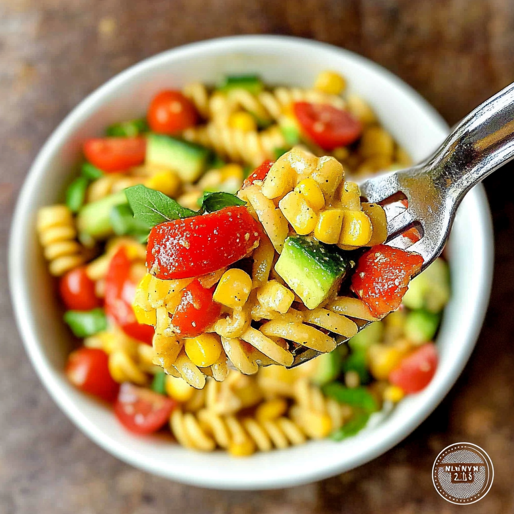 Recipe preparation for Grilled Corn & Avocado Pasta Salad