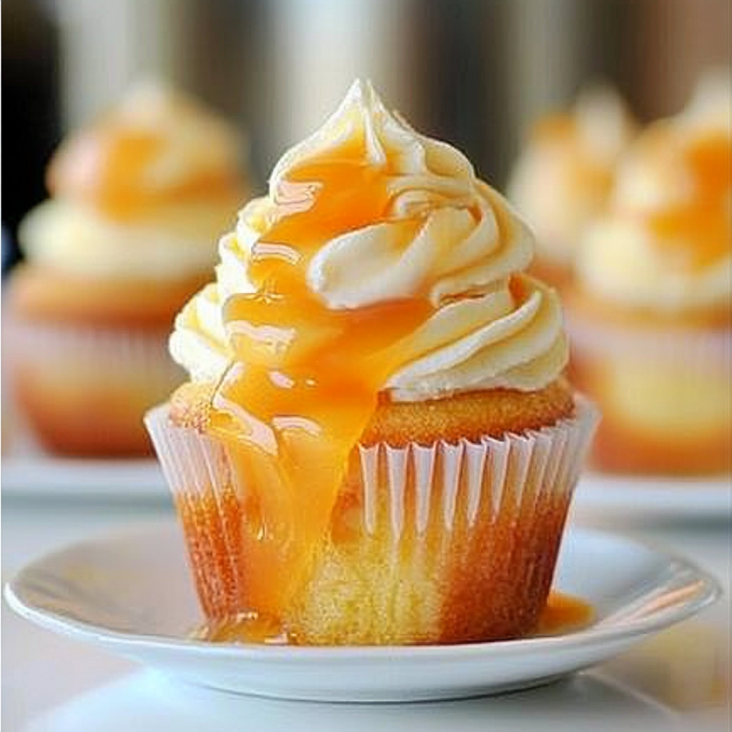 Recipe preparation for Honey Peach Cream Cheese Cupcakes