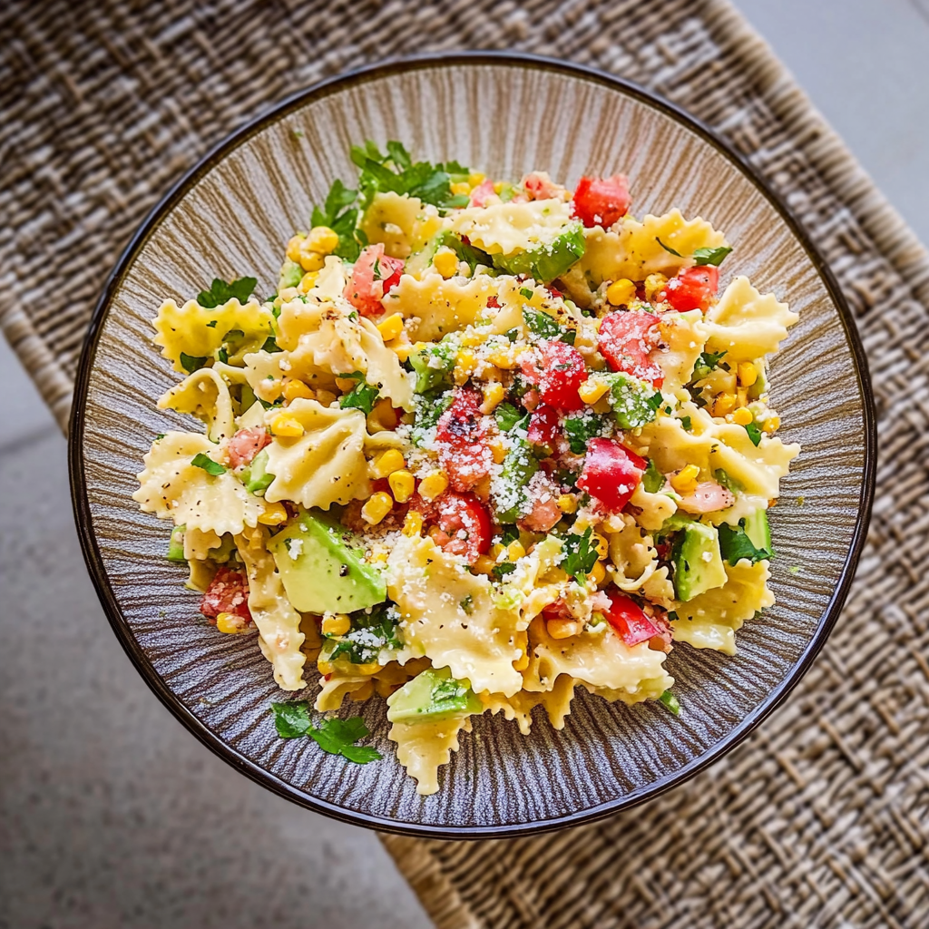 Recipe preparation for Grilled Corn & Avocado Pasta Salad