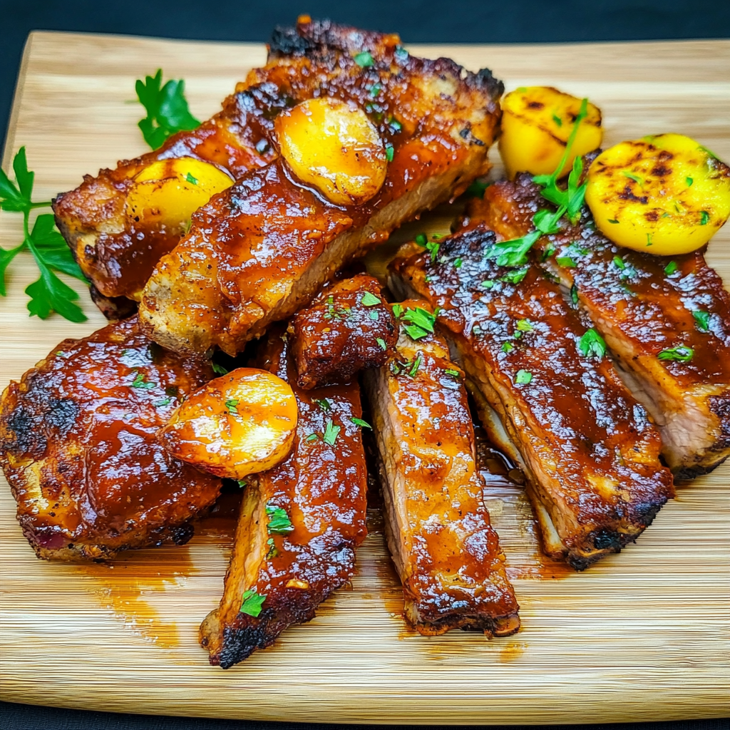 Recipe preparation for Smoky Peach BBQ Ribs