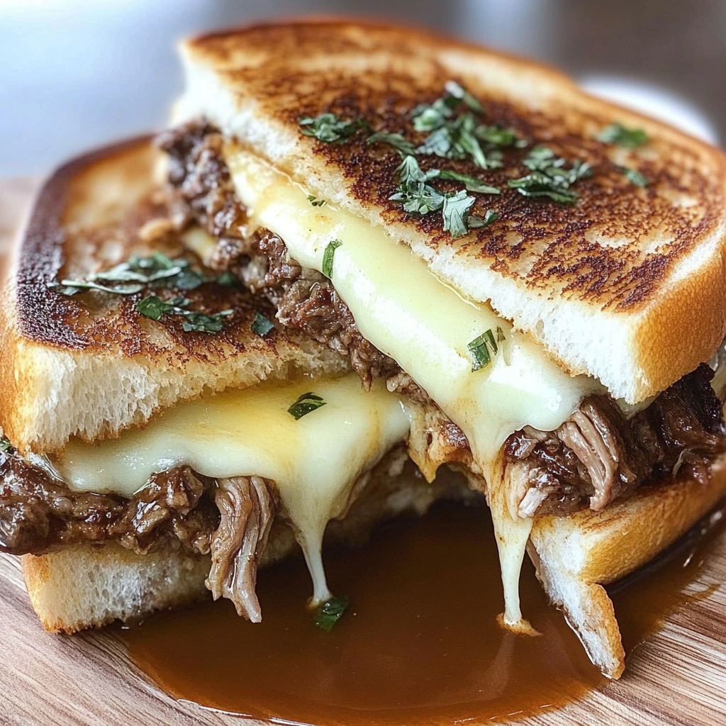 Recipe preparation for Copycat Disneyland Beef Birria Grilled Cheese Sandwich