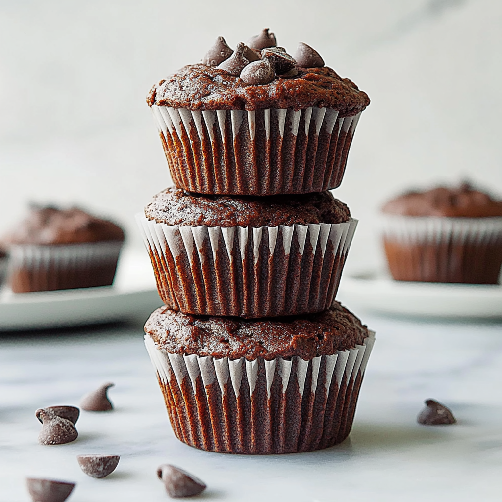 Recipe preparation for Double Chocolate Zucchini Muffins