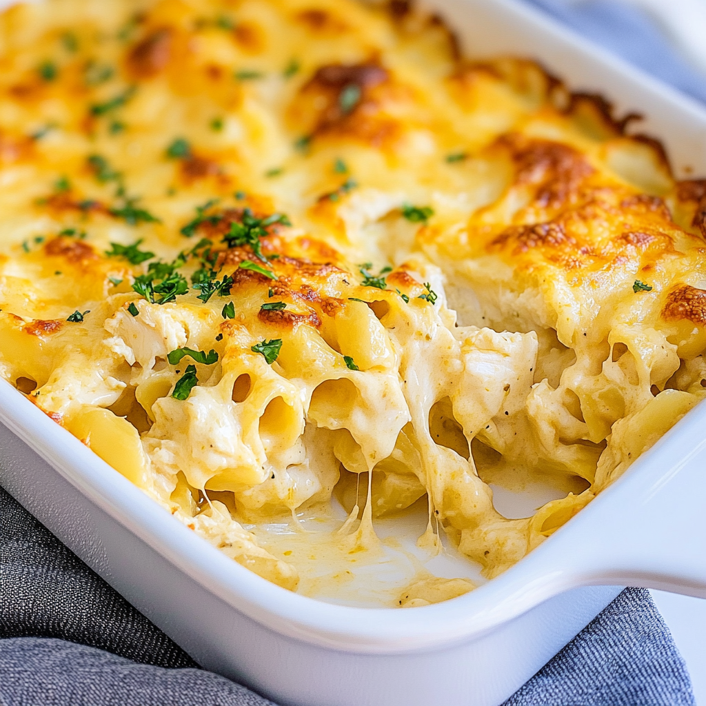 Recipe preparation for Chicken Alfredo Bake Recipe