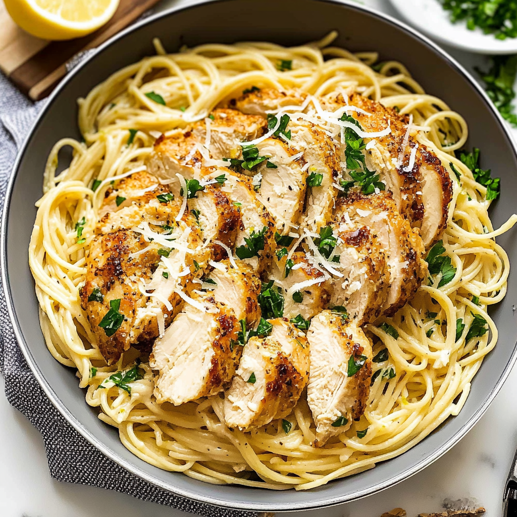 Recipe preparation for Lemon Chicken Pasta Recipe
