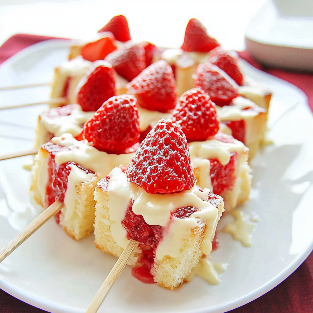 Recipe preparation for Strawberry Shortcake Kabobs
