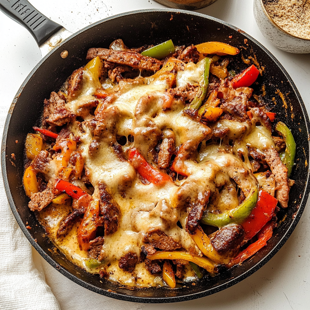 Recipe preparation for Zesty Philly Cheesesteak Skillet