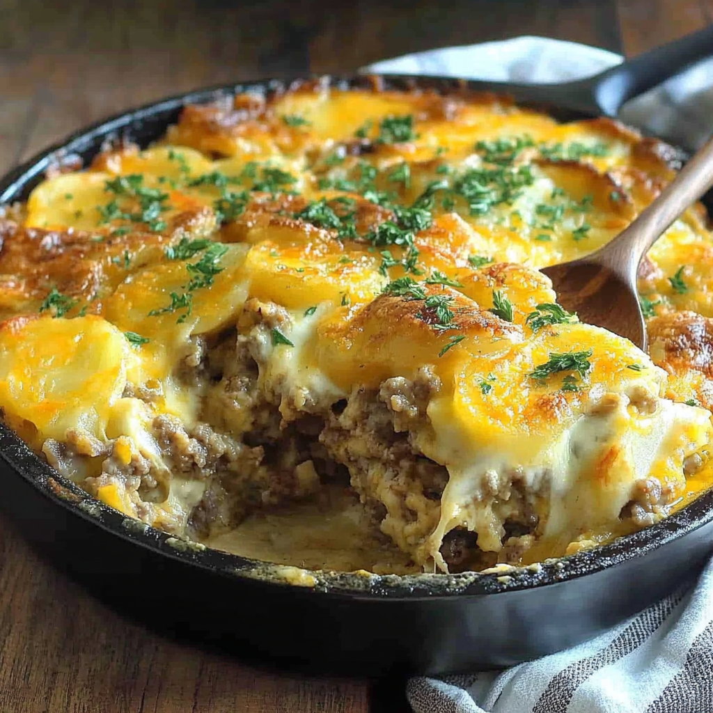 Recipe preparation for Cheesy Hamburger Potato Casserole