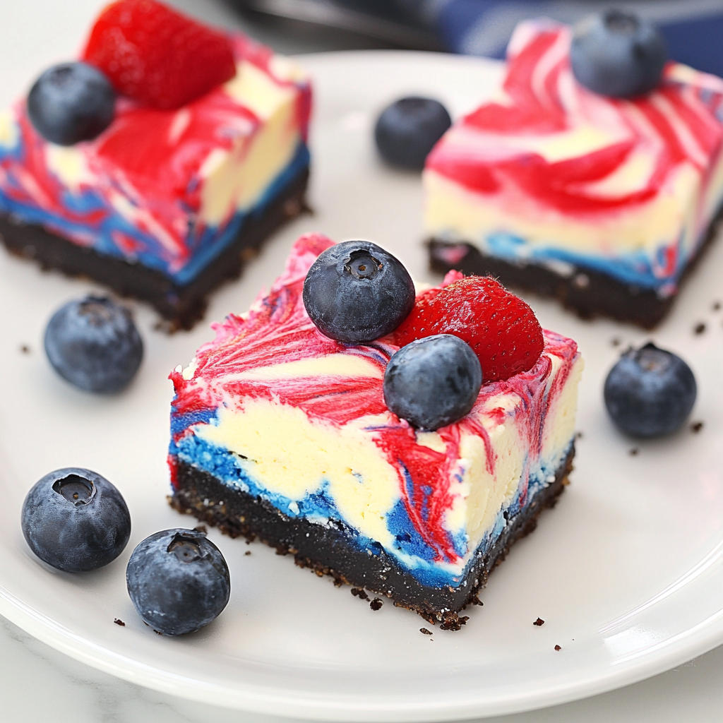 Recipe preparation for Red, White & Blue Cheesecake Swirled Bars