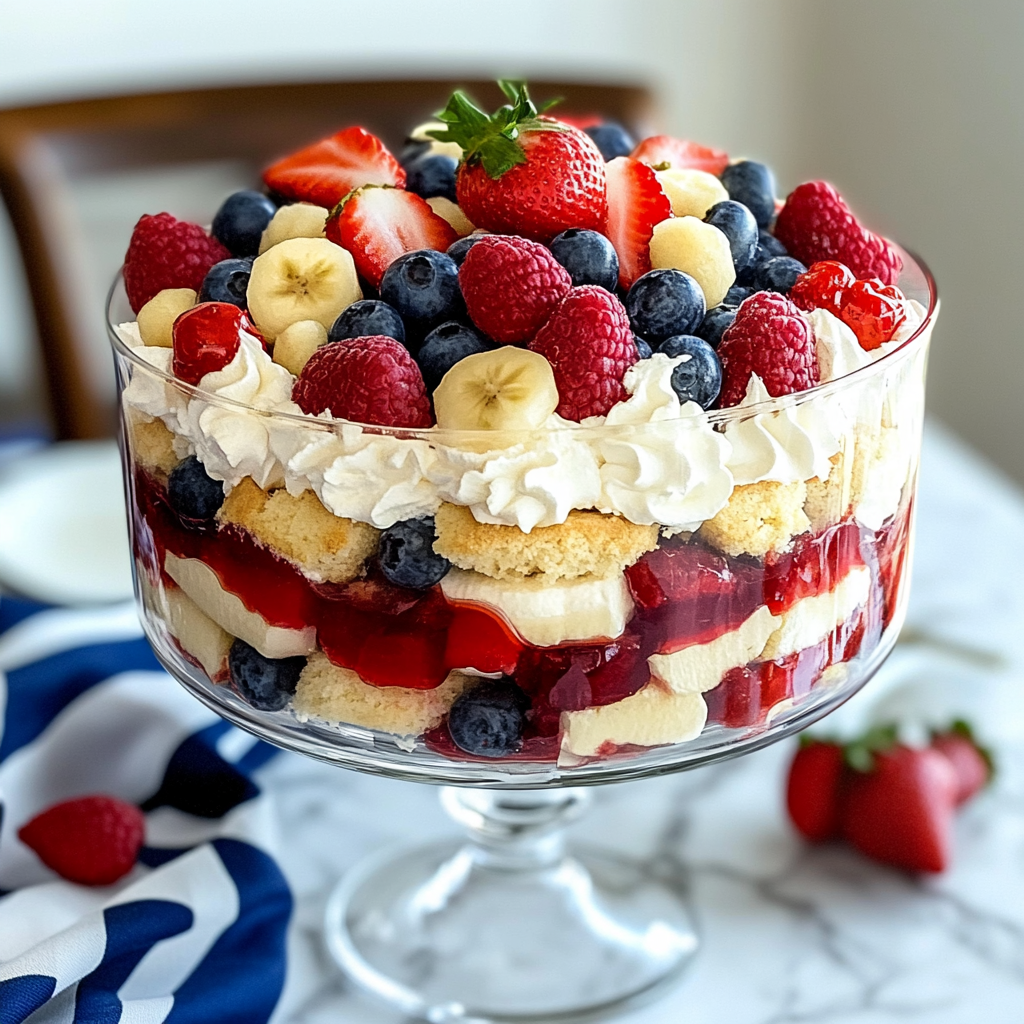 Recipe preparation for 4th of July Fruit Trifle