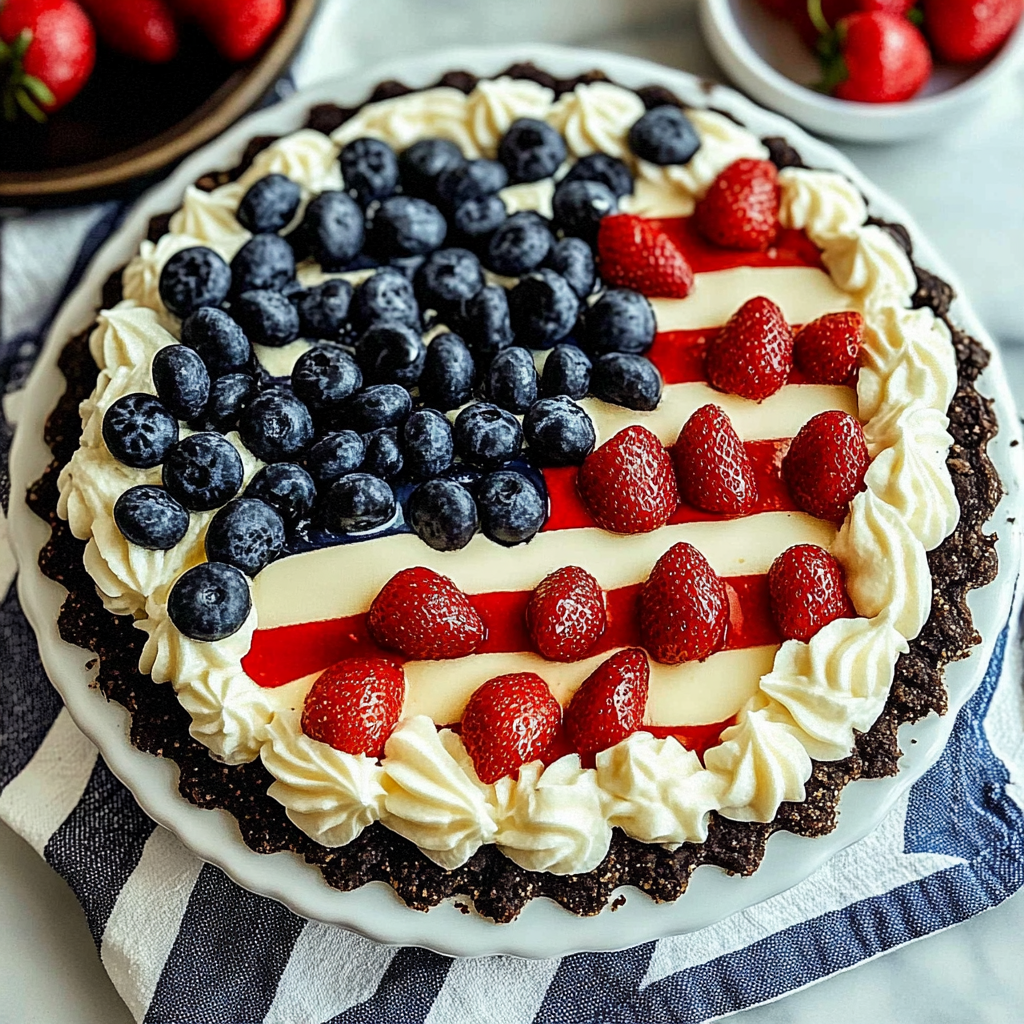 Recipe preparation for Oreo Cookie Crust Flag Pie