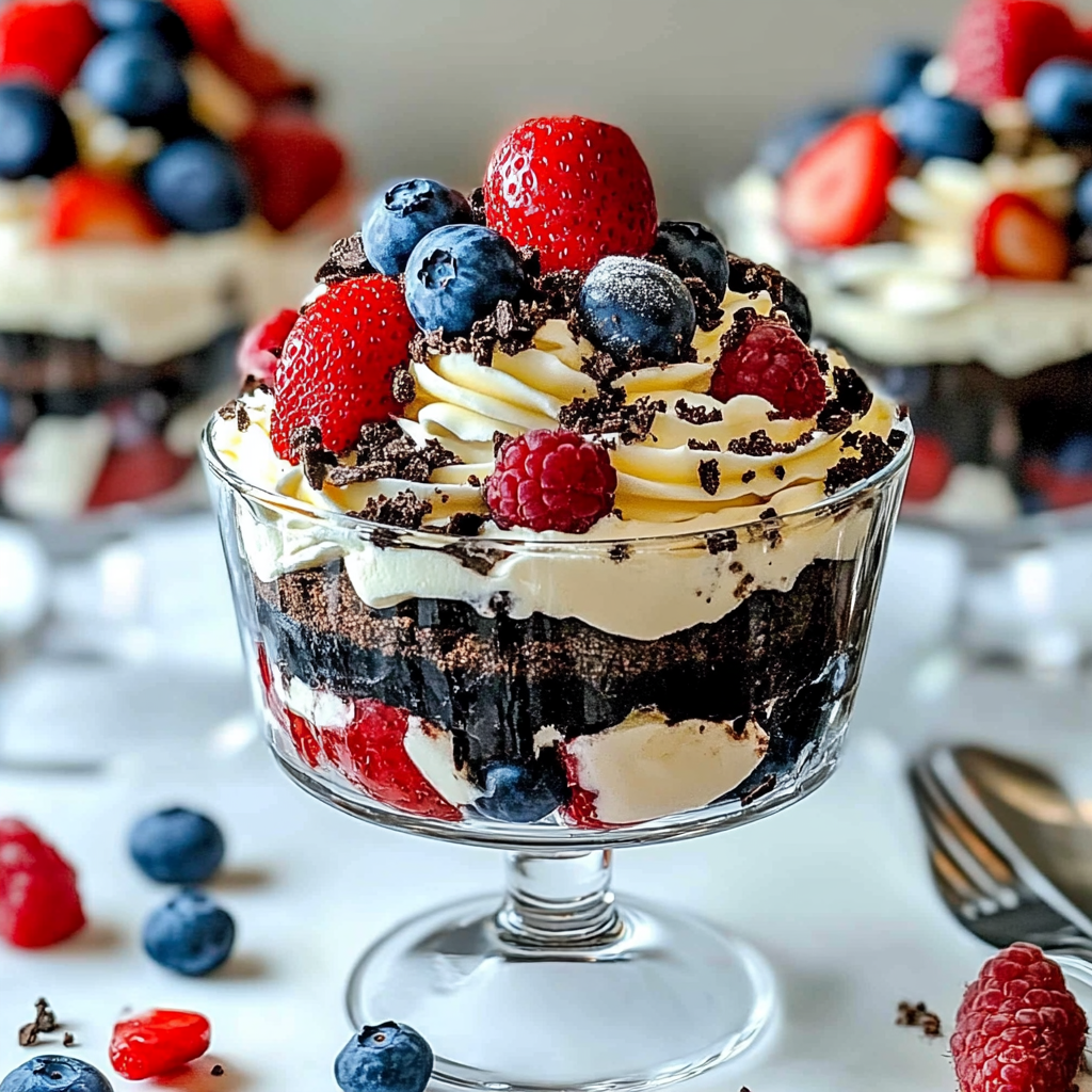 Recipe preparation for Oreo Trifle with Blueberries and Strawberries