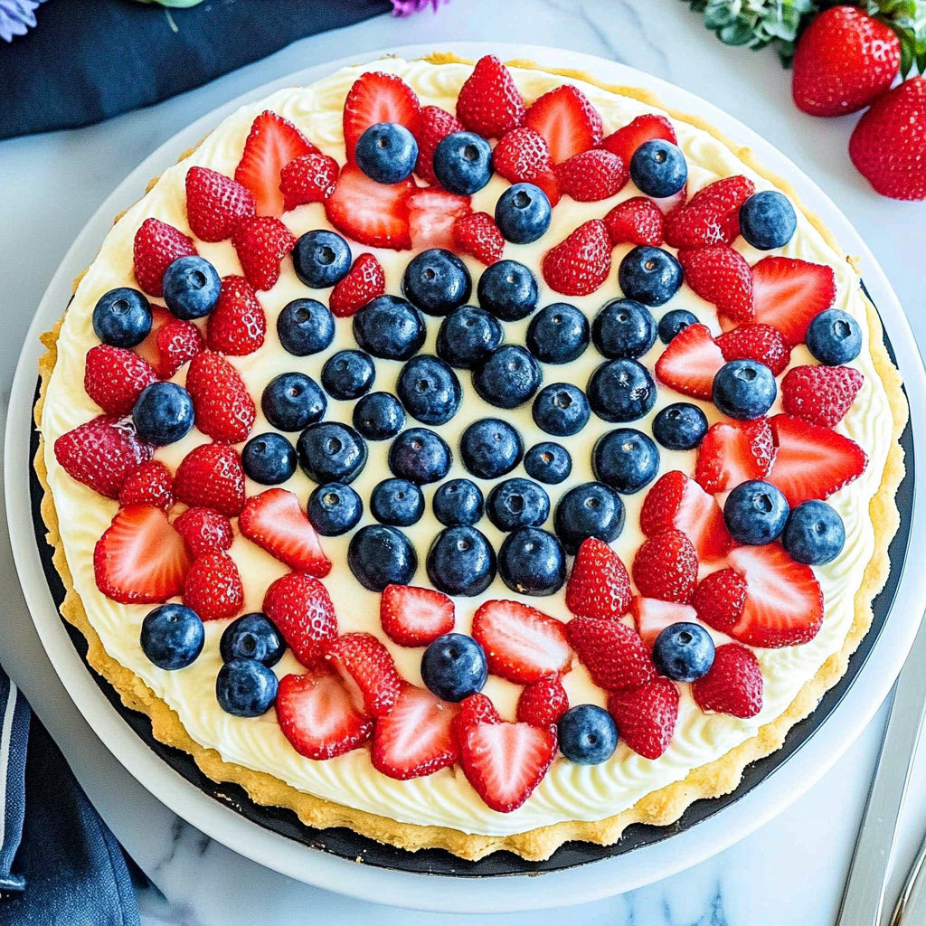 Recipe preparation for Red, White, and Blue Fruit Pizza