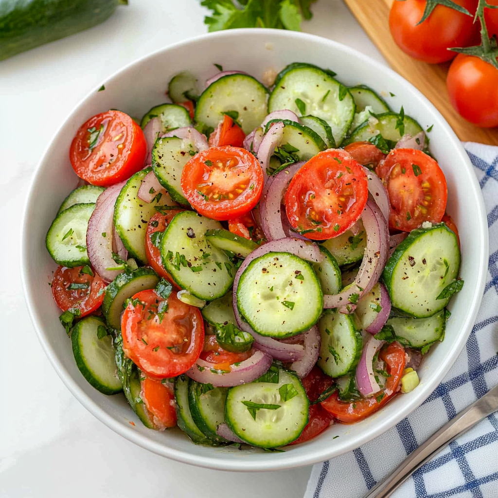 Recipe preparation for Cucumber Tomato Salad