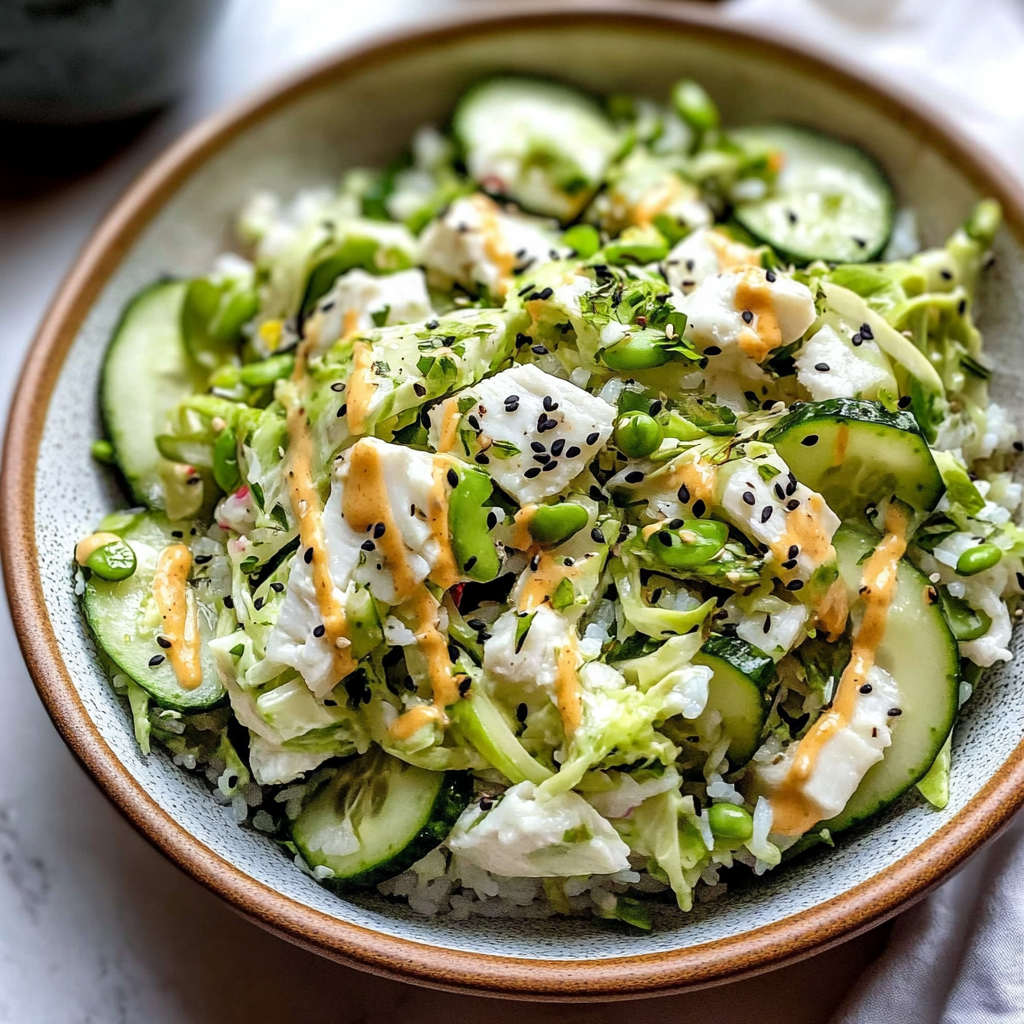 Recipe preparation for California Roll Cucumber Salad
