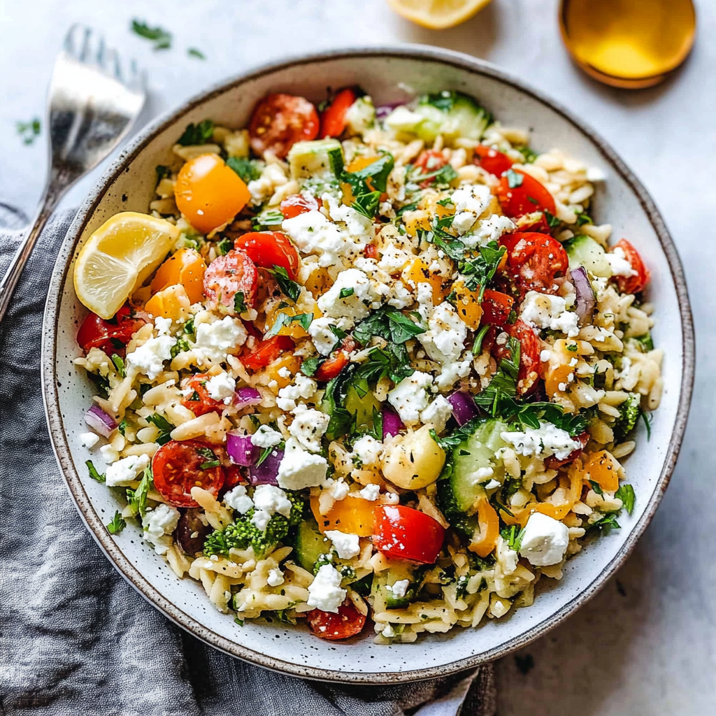 Recipe preparation for Lemon Honey Orzo With Feta
