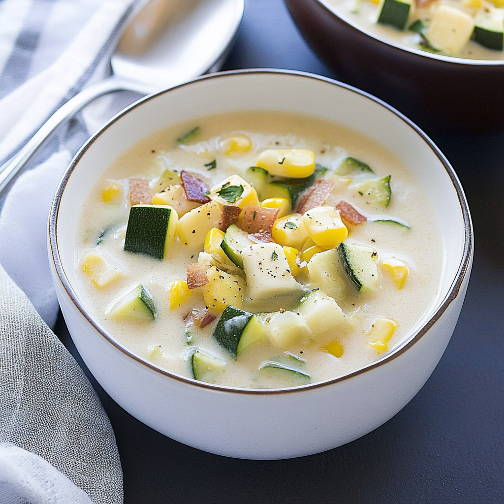 Recipe preparation for Summer Corn and Zucchini Chowder