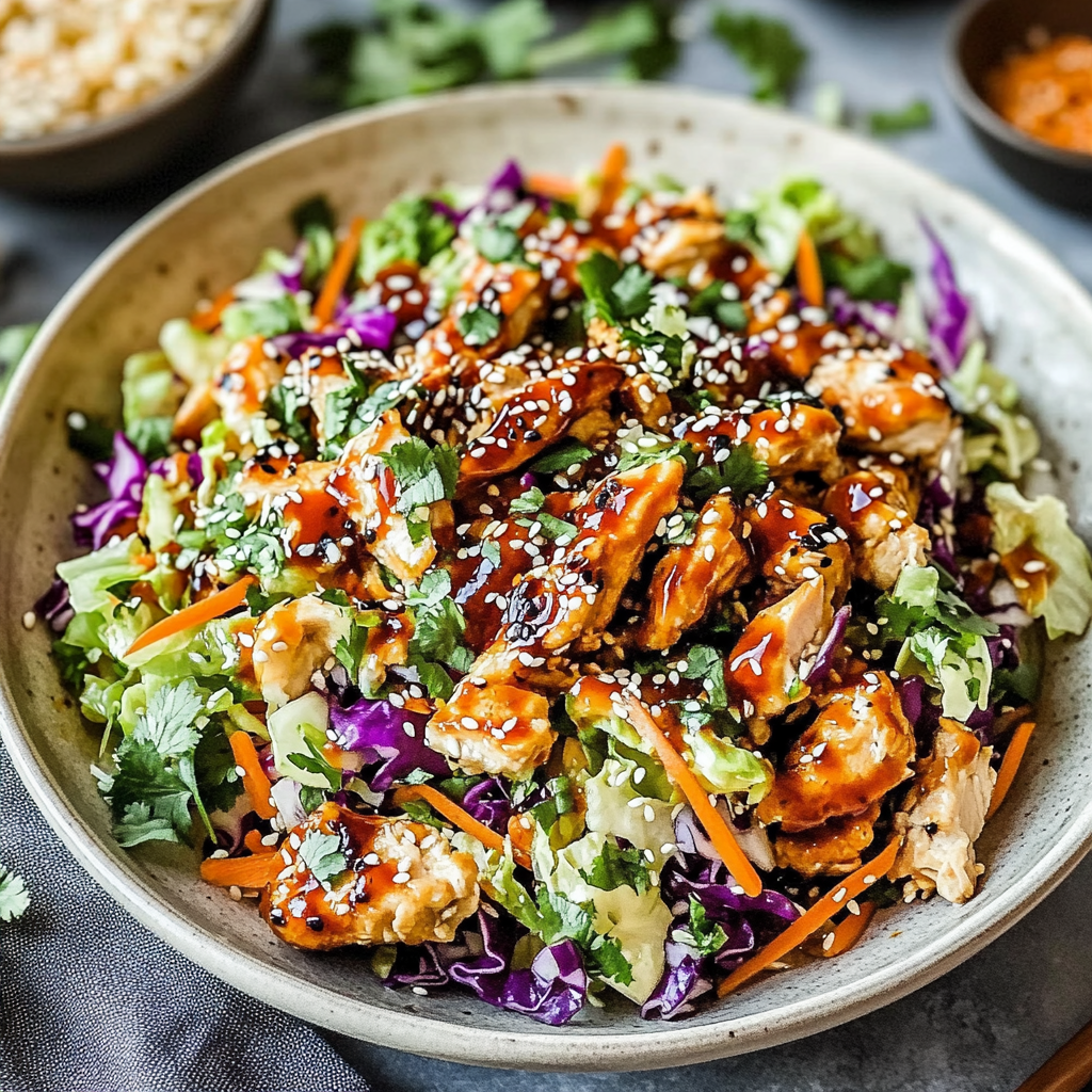 Recipe preparation for Sesame Chicken Cabbage Crunch Salad