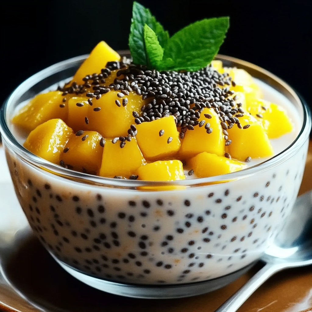 Recipe preparation for Chia Seed Pudding with Coconut Milk and Mango Recipe