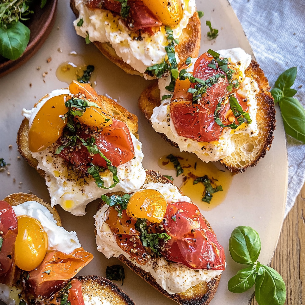 Recipe preparation for Burrata Crostini