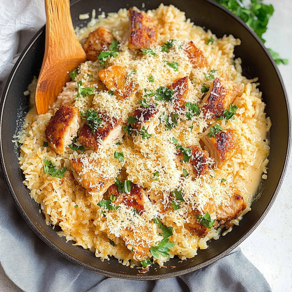 Recipe preparation for Creamy Parmesan One-Pot Chicken and Rice