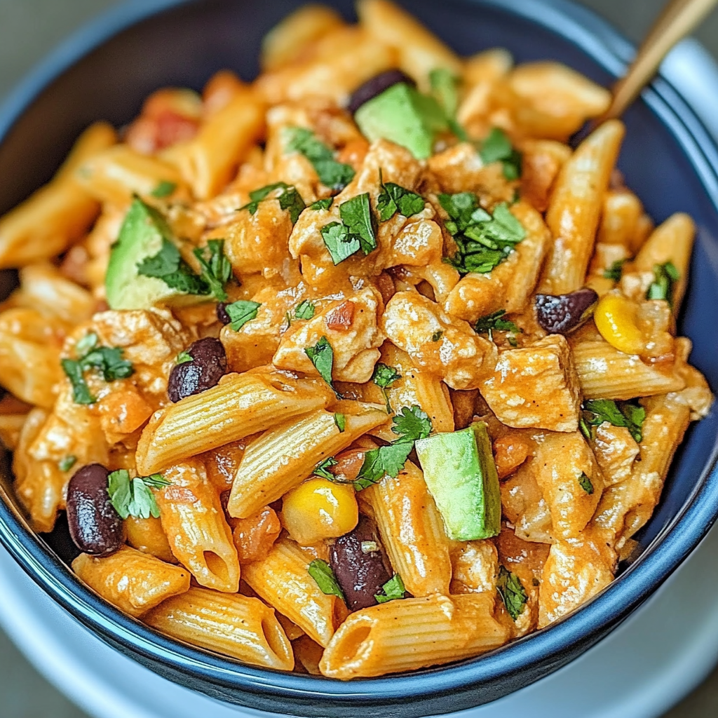 Recipe preparation for Zesty Chicken Enchilada Pasta Salad