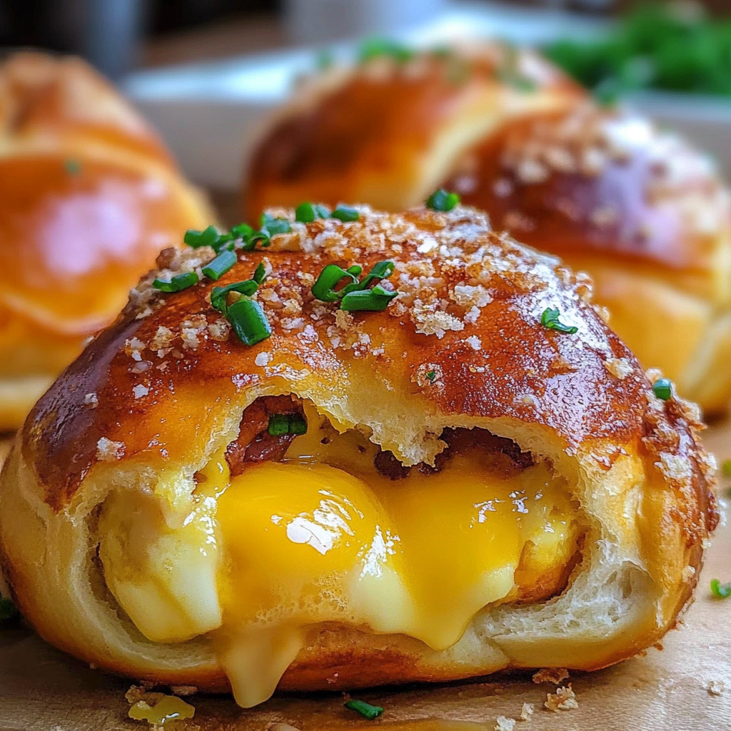 Recipe preparation for Stuffed Breakfast Pretzel Rolls