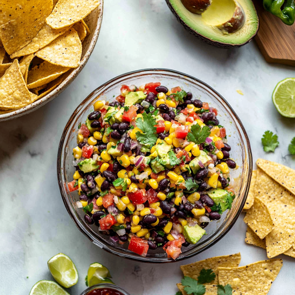 Recipe preparation for Corn, Black Bean & Avocado Salsa