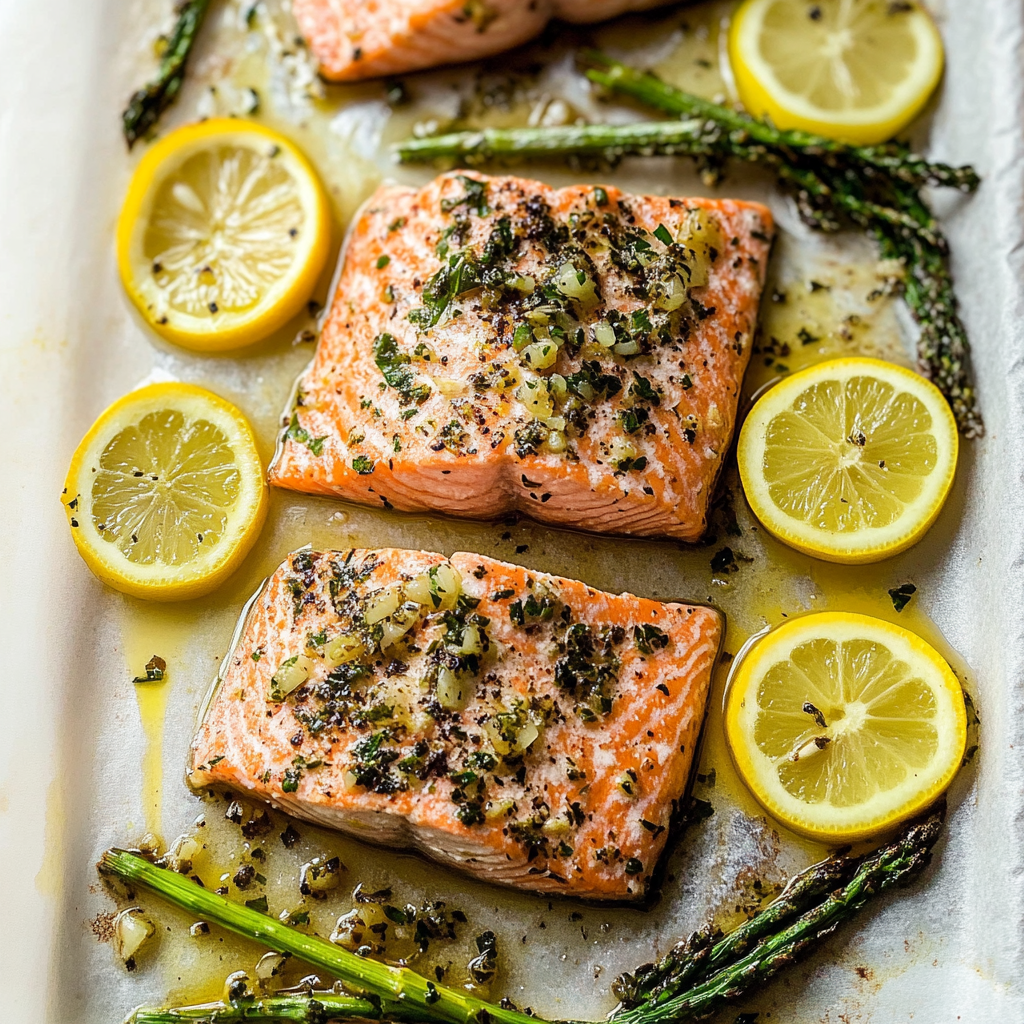 Recipe preparation for Baked Lemon Garlic Salmon