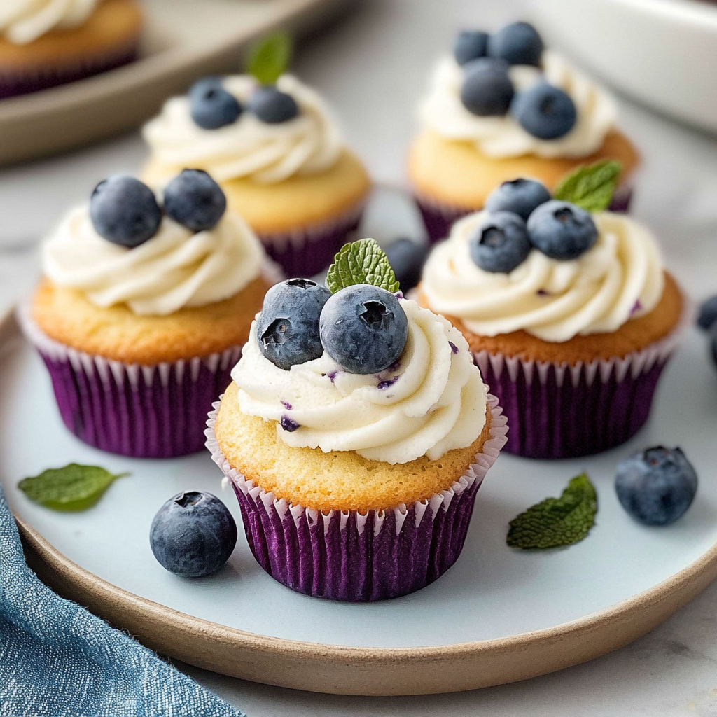 Recipe preparation for Blueberry Cream Cupcakes
