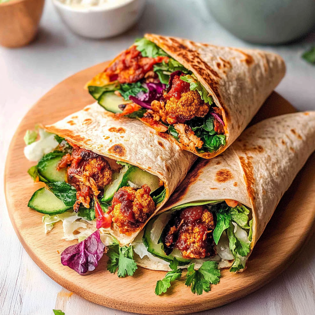 Recipe preparation for Maple BBQ Cauliflower Wraps