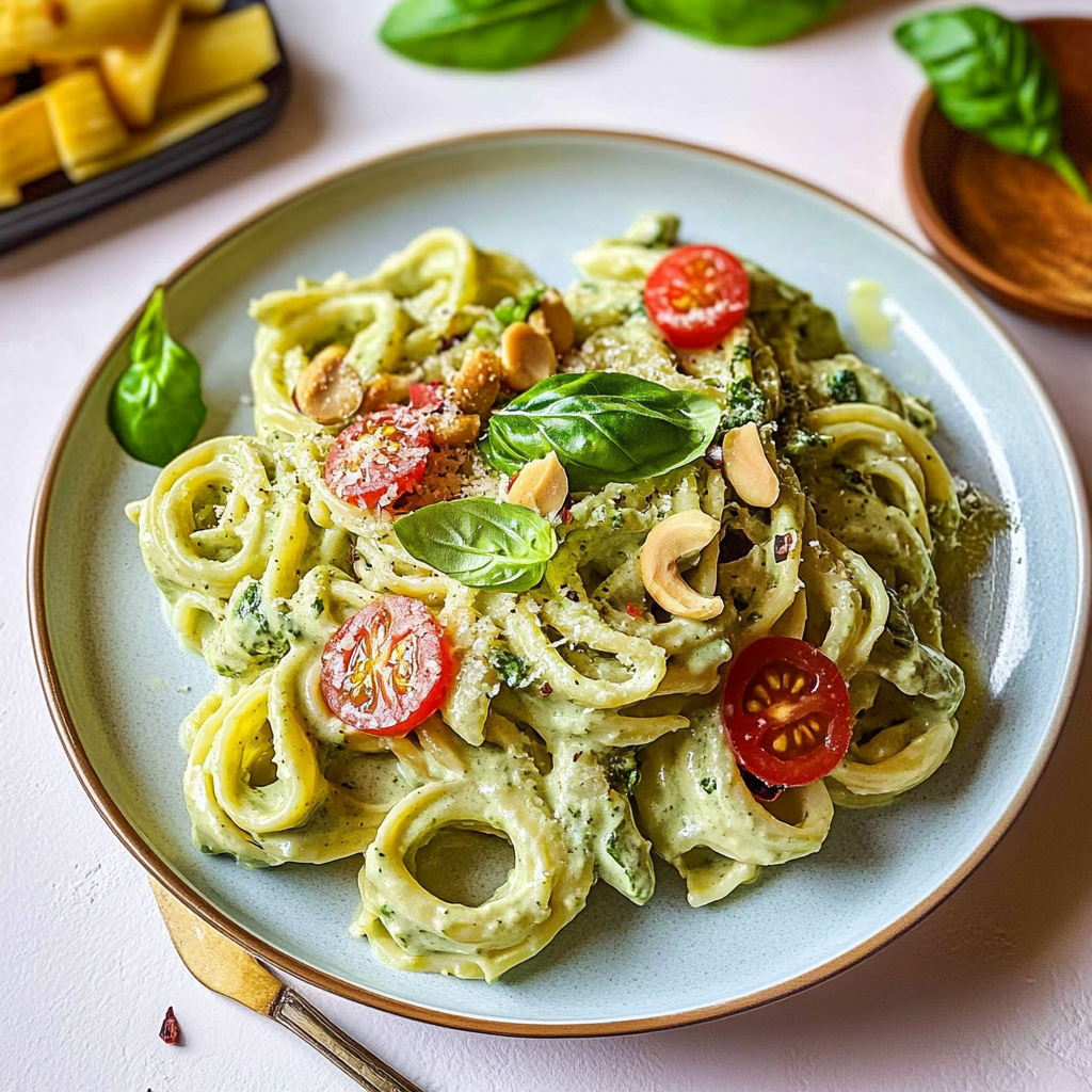 Recipe preparation for Basil alfredo pasta