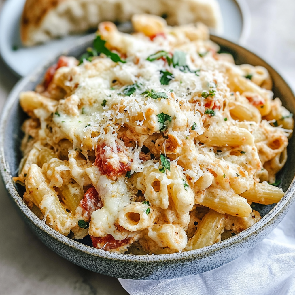 Recipe preparation for Boursin Cheese Baked Pasta