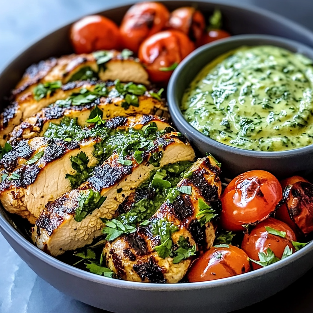 Recipe preparation for Chimichurri Grilled Chicken Bowl with Garlic Sauce
