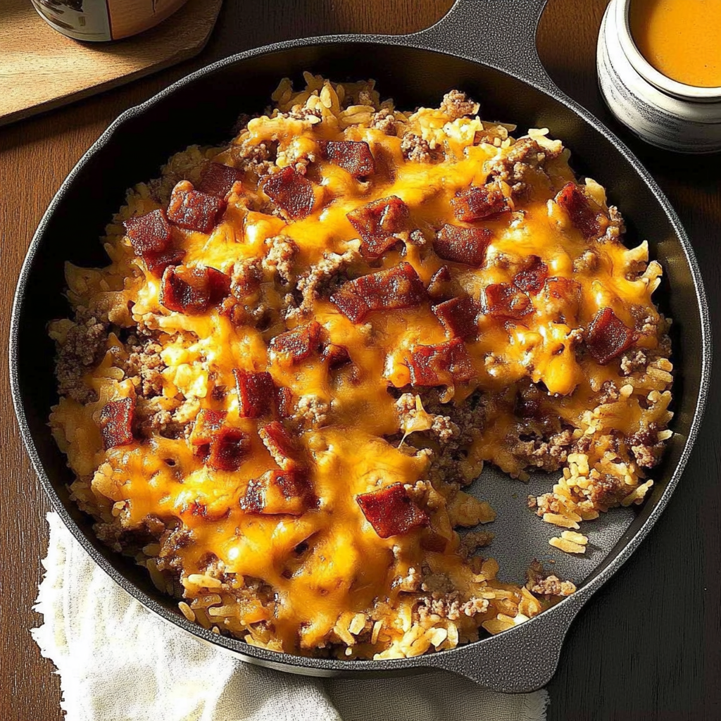 Recipe preparation for Bacon Cheeseburger Rice