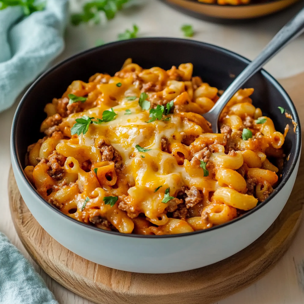 Recipe preparation for One Pot Cheesy Taco Mac