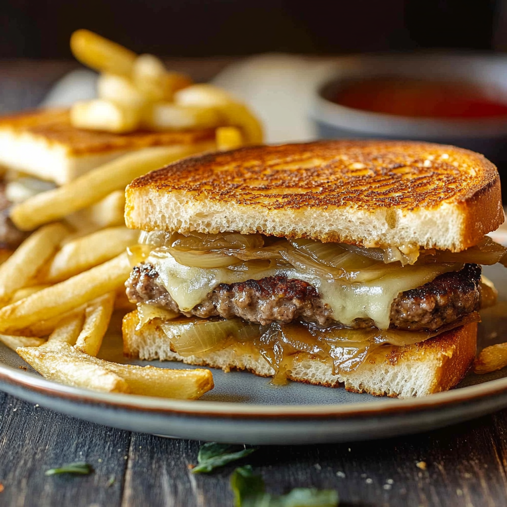 Recipe preparation for French Onion Patty Melt