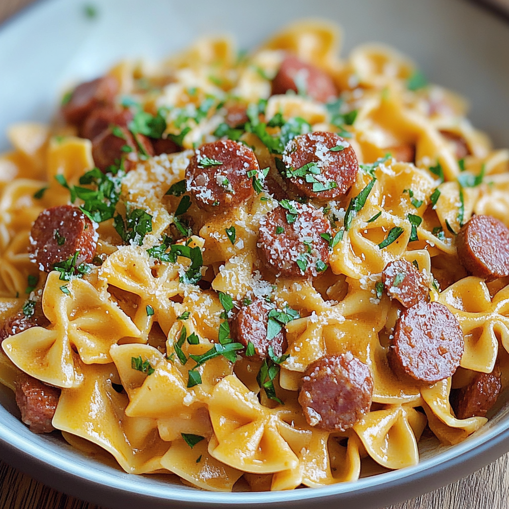 Recipe preparation for One Pot Kielbasa Pasta