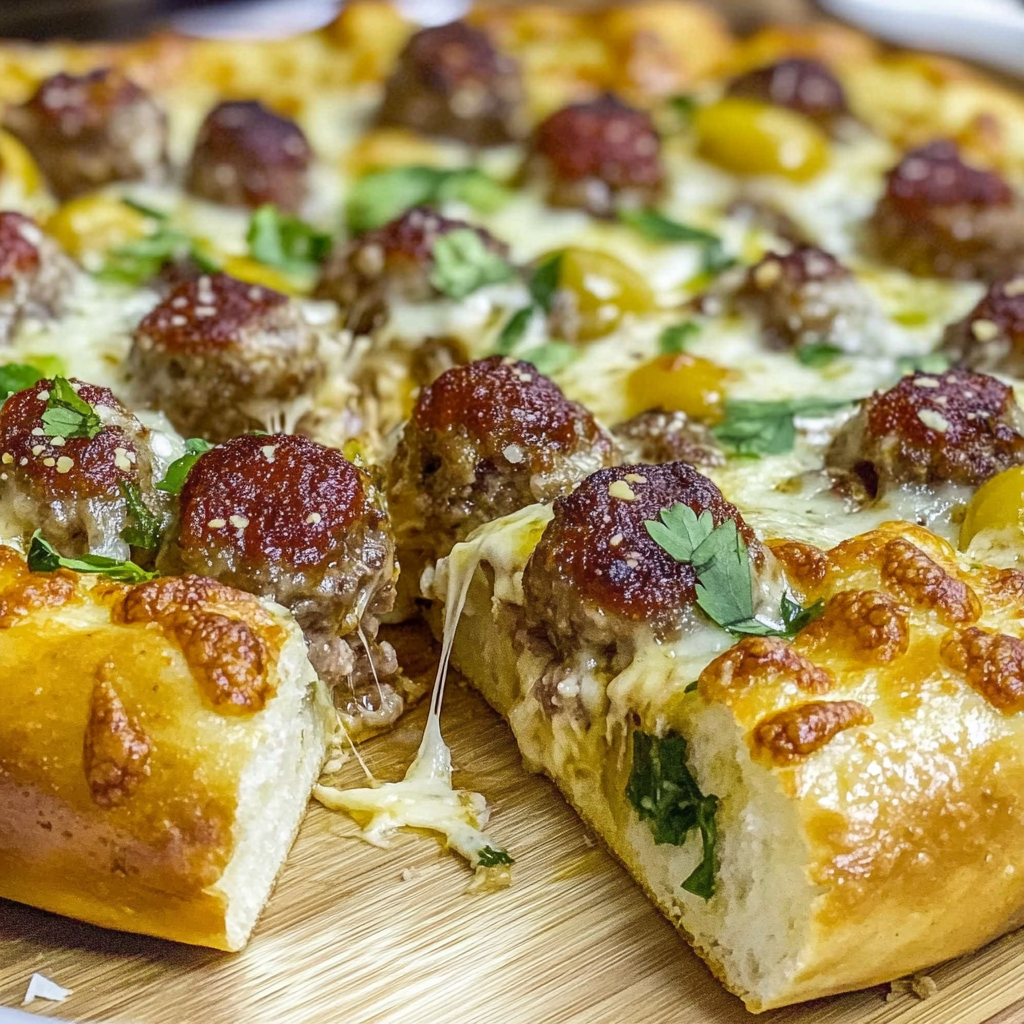 Recipe preparation for Deep Dish Meatball Pizza